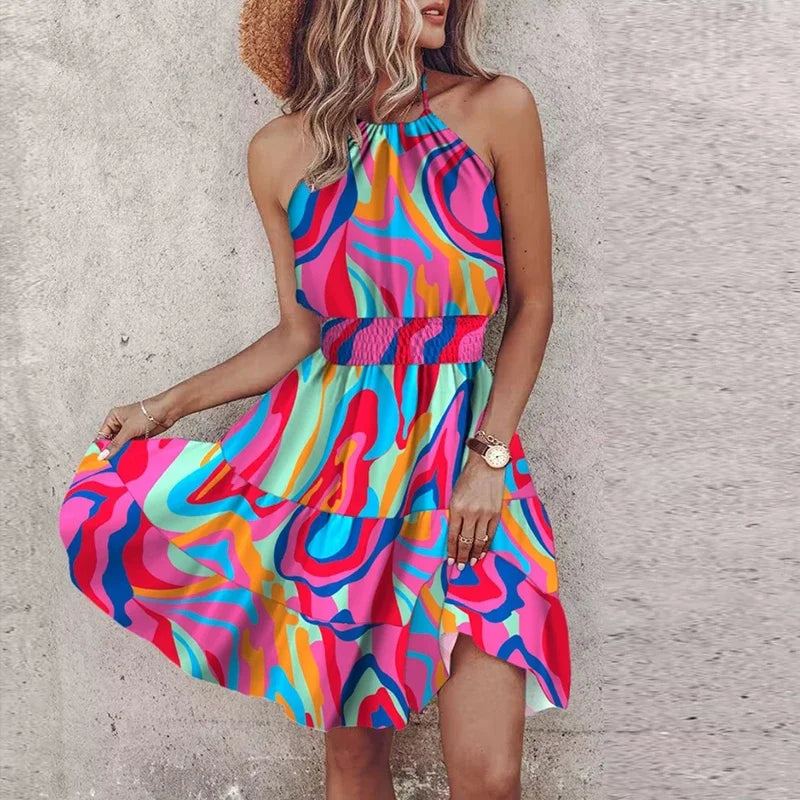 Loxley - Backless Irregular Printed Mini Dress