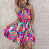 Loxley - Backless Irregular Printed Mini Dress