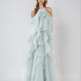 Nephele - Long Halter Ruffle Cocktail Dress
