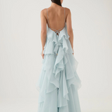 Nephele - Long Halter Ruffle Cocktail Dress