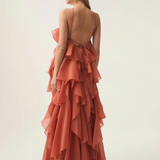 Nephele - Long Halter Ruffle Cocktail Dress