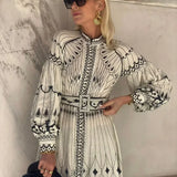 Mirabel - Elegant Retro Pattern Print A-Line Dress