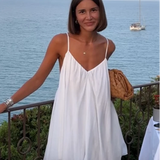 Olive - Pleated V-neck Mini Beach Dress