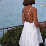Olive - Pleated V-neck Mini Beach Dress