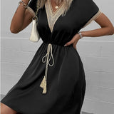 Josephine - Chic V-Neck Boho Dress with Flattering Waist Tie