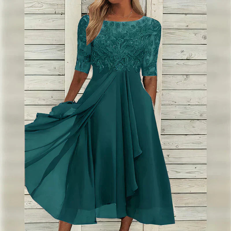 Sylvana - Tea-Length Lace Embroidered Dress
