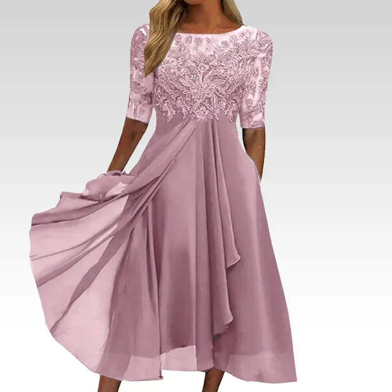 Sylvana - Tea-Length Lace Embroidered Dress