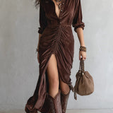 Alessia – Pleated Velvet Midi Dress