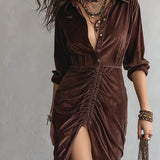 Alessia – Pleated Velvet Midi Dress