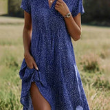 Azalea - Loose V-Neck Short Sleeve Printed Dress
