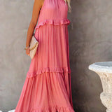 Delilah - Elegant Halter Neck Ruffle Trim Dress