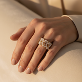 Vintage Adjustable Gold Ring with Pearl and Crystal