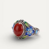 Vintage Adjustable Silver Ring with Southern Red Tourmaline Inlay