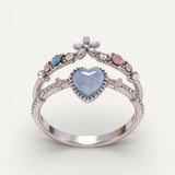Adjustable Sterling Silver Ring with Blue Stone and Cubic Zirconia