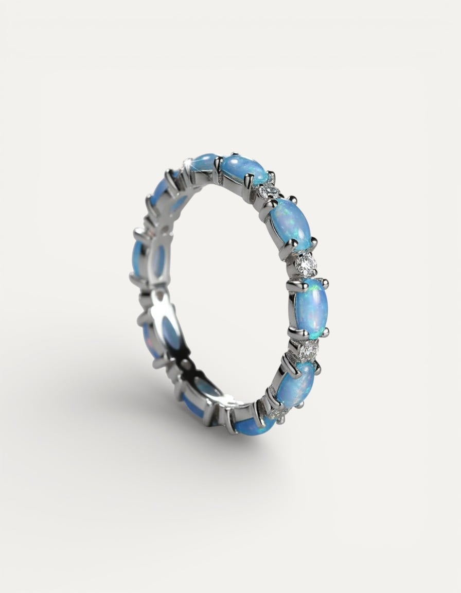 Platinum Ring with Heart-Shaped Opal and Diamond