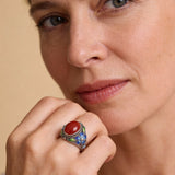 Vintage Adjustable Silver Ring with Southern Red Tourmaline Inlay