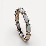 Platinum Ring with Heart-Shaped Opal and Diamond