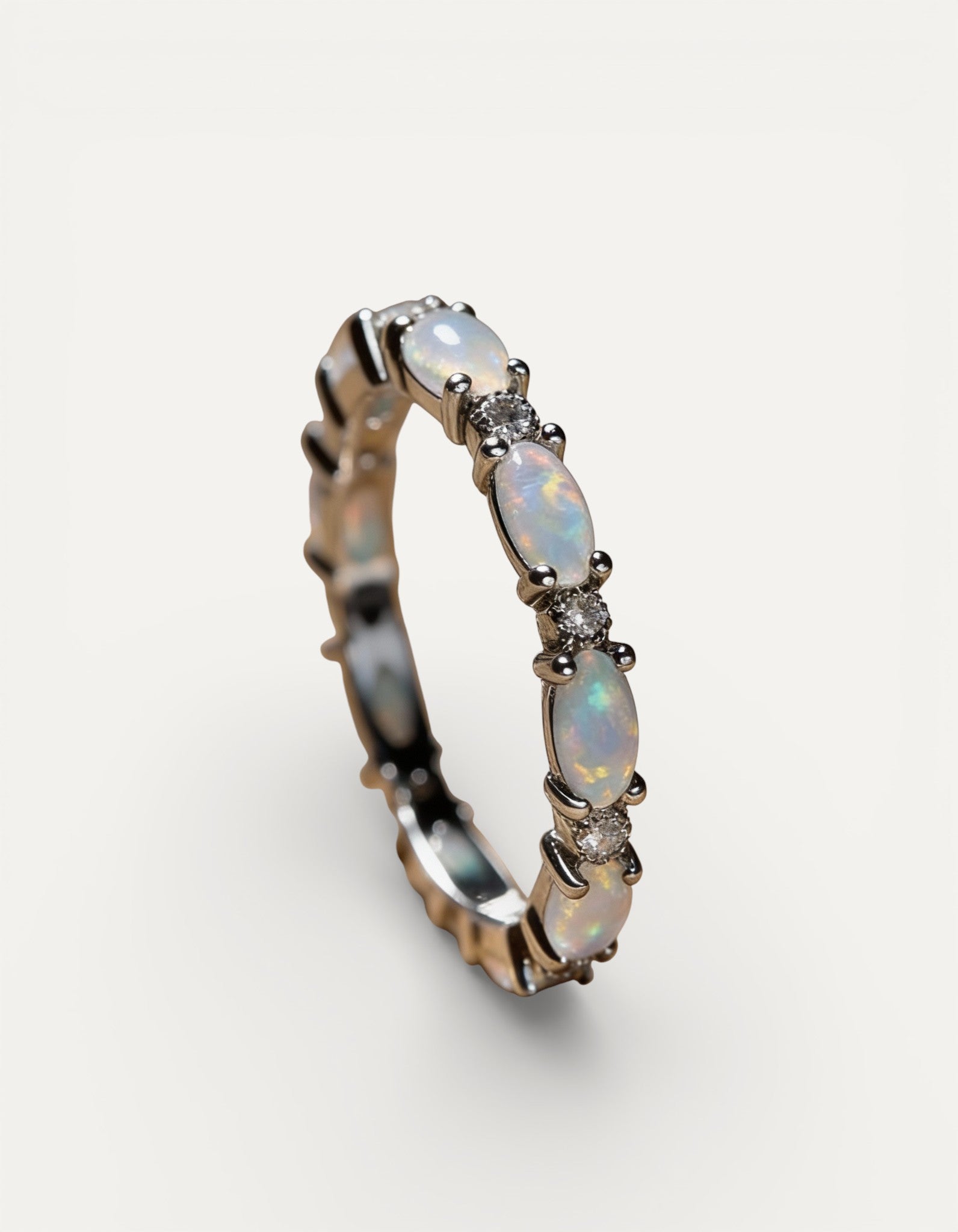 Platinum Ring with Heart-Shaped Opal and Diamond