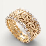 Vintage Gold Braided Ring with Cubic Zirconia
