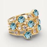 Vintage Gold Ring with Multiple Blue and White Cubic Zirconia