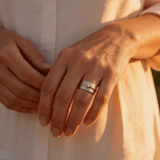 Vintage Silver Ring with Cubic Zirconia and Gold Thread
