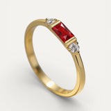 Gold Ring with Red Centre Stone and Sparkle