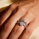 Adjustable Sterling Silver Ring with Blue Stone and Cubic Zirconia
