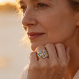 Vintage Gold Ring with Multiple Blue and White Cubic Zirconia
