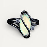Vintage Black Silver Ring with Opal and Crystal Details