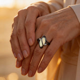 Vintage Black Silver Ring with Opal and Crystal Details