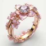 Exotic Pink Flower Ring with Crystals