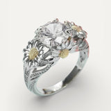 Vintage Silver Ring with Yellow Sunflower