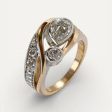 Vintage Irregular Gold and Silver Ring with Cubic Zirconia