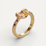 Vintage Gold Celestial Knotted Ring with Pink Details