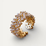 Vintage Adjustable Gold Ring with Pearl and Crystal