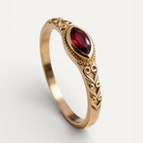 Vintage Gold Ring with Red Crystal Stone
