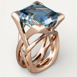 Vintage Rose Gold Ring with Blue Cubic Zirconia