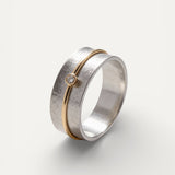 Vintage Silver Ring with Cubic Zirconia and Gold Thread