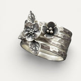 Vintage Silver Ring with Layered Flower