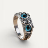 Adjustable Silver Ring with Lucky Owl and Opal