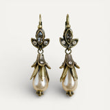 Vintage Floral Pearl Dangle Earrings