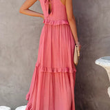 Delilah - Elegant Halter Neck Ruffle Trim Dress