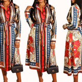 Marigold - Mid-Calf Long Sleeve Shirt Dress