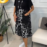 Allison - Stylish Short Sleeve Leopard Print Midi Dress