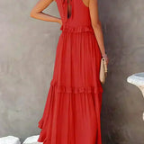 Delilah - Elegant Halter Neck Ruffle Trim Dress