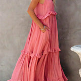 Delilah - Elegant Halter Neck Ruffle Trim Dress