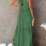 Delilah - Elegant Halter Neck Ruffle Trim Dress