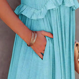 Delilah - Elegant Halter Neck Ruffle Trim Dress