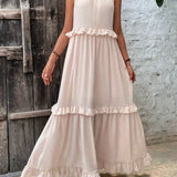 Delilah - Elegant Halter Neck Ruffle Trim Dress