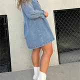 Galilea - Chic Turn-Down Collar Denim Midi Dress